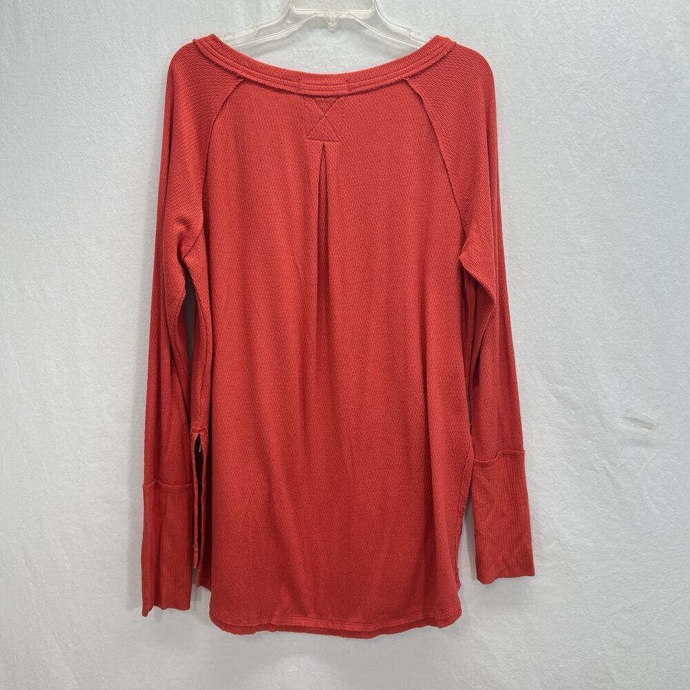 We The Free People Thermal Top Women L Orange Waffle Knit Oversized Long Sleeve - Picture 10 of 15